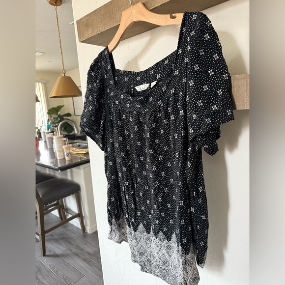 Caffe Marrahesh|Boho black & white floral polka dot short sleeve blouse,flowy••• - Picture 5 of 10